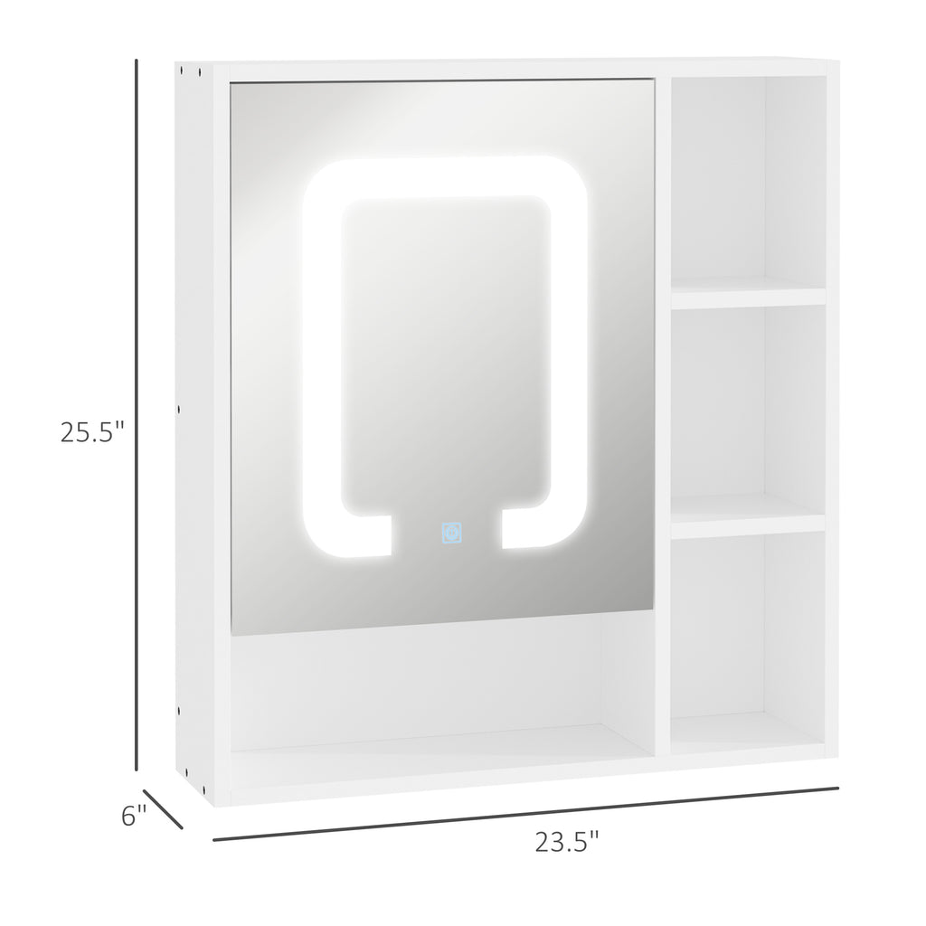 LED Lighted Medicine Cabinet with Mirror, Wall-Mounted Bathroom Vanity Organizer with Dimmer Touch Switch, Three Doors, White