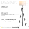 59.75" Floor Lamp Standing Lamp Fabric Lampshade E26 Lamp Holder Steel Tripod Living Room Black