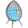Teardrop Wicker Lounge Chair with Soft Cushion, PE Rattan Egg Cuddle Chair with Height Adjustable Knob for Backyard, Patio, Sky Blue