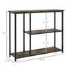 39" Console Table, Entryway Table with 2 Storage Shelves, Steel Frame, Narrow Sofa Table for Living Room, Brown