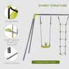 3 in 1 Kids Swing Set Double Face to Face Swing Chair & Glider Set Climbing Ladder Outdoor Heavy Duty Metal Swing Set for Backyard Playground