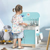 Wooden Kitchen Set for Kids with Lights Sounds, Play Kitchen with Sink, Cooktop, Clock, Utensils, Spacious Storage Space, Gift for 3-6 Years Old, Blue