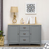 Buffet Cabinet with 3 Storage Drawers and Adjustable Shelves, 2 Door Sideboard with Rubber Wood Top, Coffee Bar for Living Room, Entryway, Grey