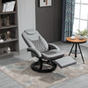 PU Recliner Reading Armchair with Footrest, Headrest, Round Wood Base for Living Room, Bedroom, Office - Grey