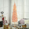 6' Flocked Christmas Trees, Pencil Prelit Artificial Christmas Tree with Snow Downswept Branches, Pink