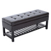 44" Tufted Faux Leather Ottoman Storage Bench with Shoe Rack - Dark Brown | Aosom