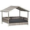 Wicker Dog House Elevated Raised Rattan Bed for Indoor/Outdoor with Removable Cushion Lounge, Charcoal Grey