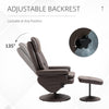 Leather Reclining Chair with Round Wrapped Base, Swivel Recliner Chair with Ottoman for Living Room and Office, Manual Recliner Chair, Brown