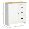 Modern Floor Cabinet, Storage Sideboard, Kitchen Buffet Table with Rubberwood Top, 3 Drawers and Cabinet with Adjustable Shelf, White