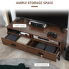 Corner TV Stand for TV up to 46", Entertainment Center with Open Storage and Drawers, TV Table with Steel Legs, Dark Walnut