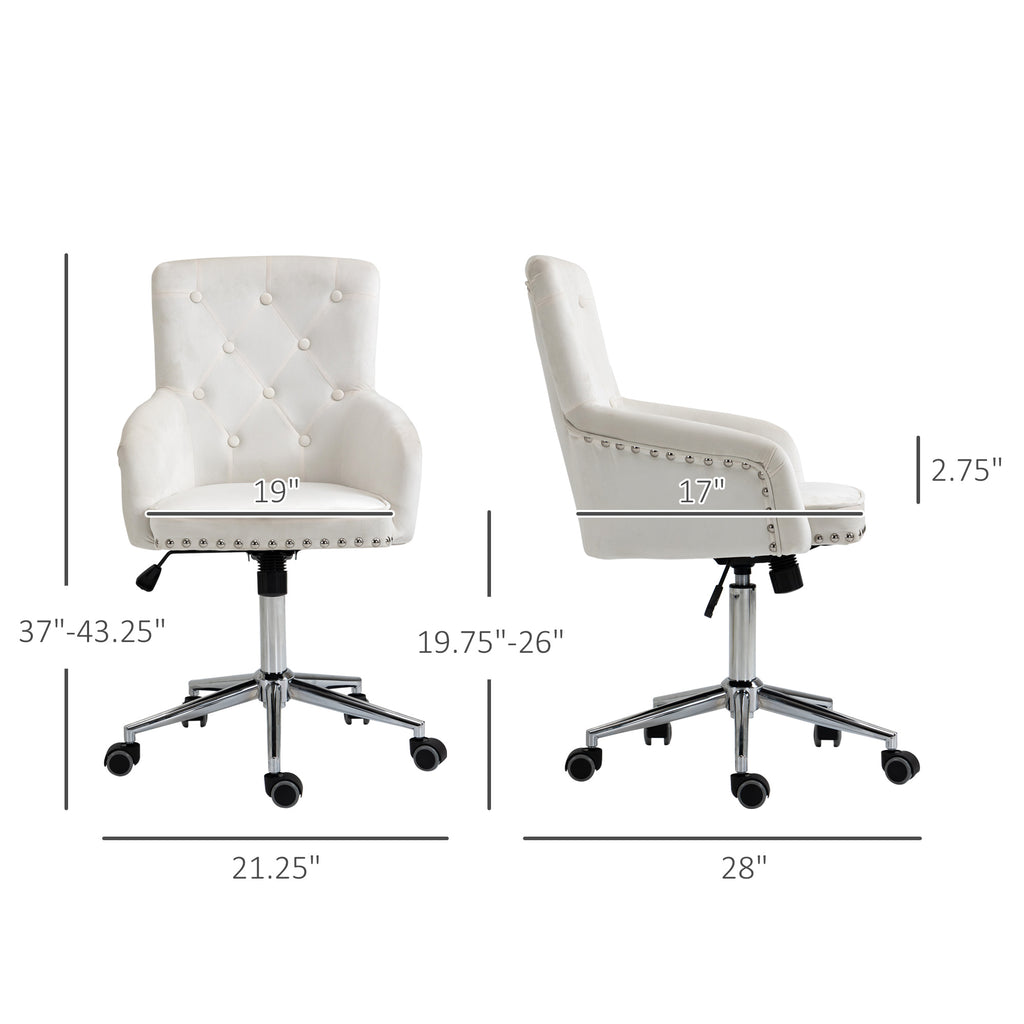 Desk Chair, Home Office Chair with Nailhead Trim, Button Tufted Back Design for Office, Computer Chair, White