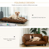 Pet Sofa Dog Bed Couch, Foldable Cat Lounger PU Leather Cover for Small & Large Sized Animals, 39" x 21.75" x 17.75", Brown