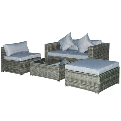 5 Piece Outdoor Patio PE Rattan Wicker Sofa Conversation Set Sectional Furniture Set, Mixed Grey