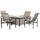 5-Piece Rattan Patio Dining Set Outdoor Wicker Furniture Set 4 Rocking Chairs & Square Table with Metal Ice Bucket, Beige
