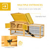 2 Levels Wooden Rabbit Hutch Bunny Hutch House Guinea Pig Cage with Run Space, Removable Tray, Ramp and Waterproof Roof for Outdoor, Yellow