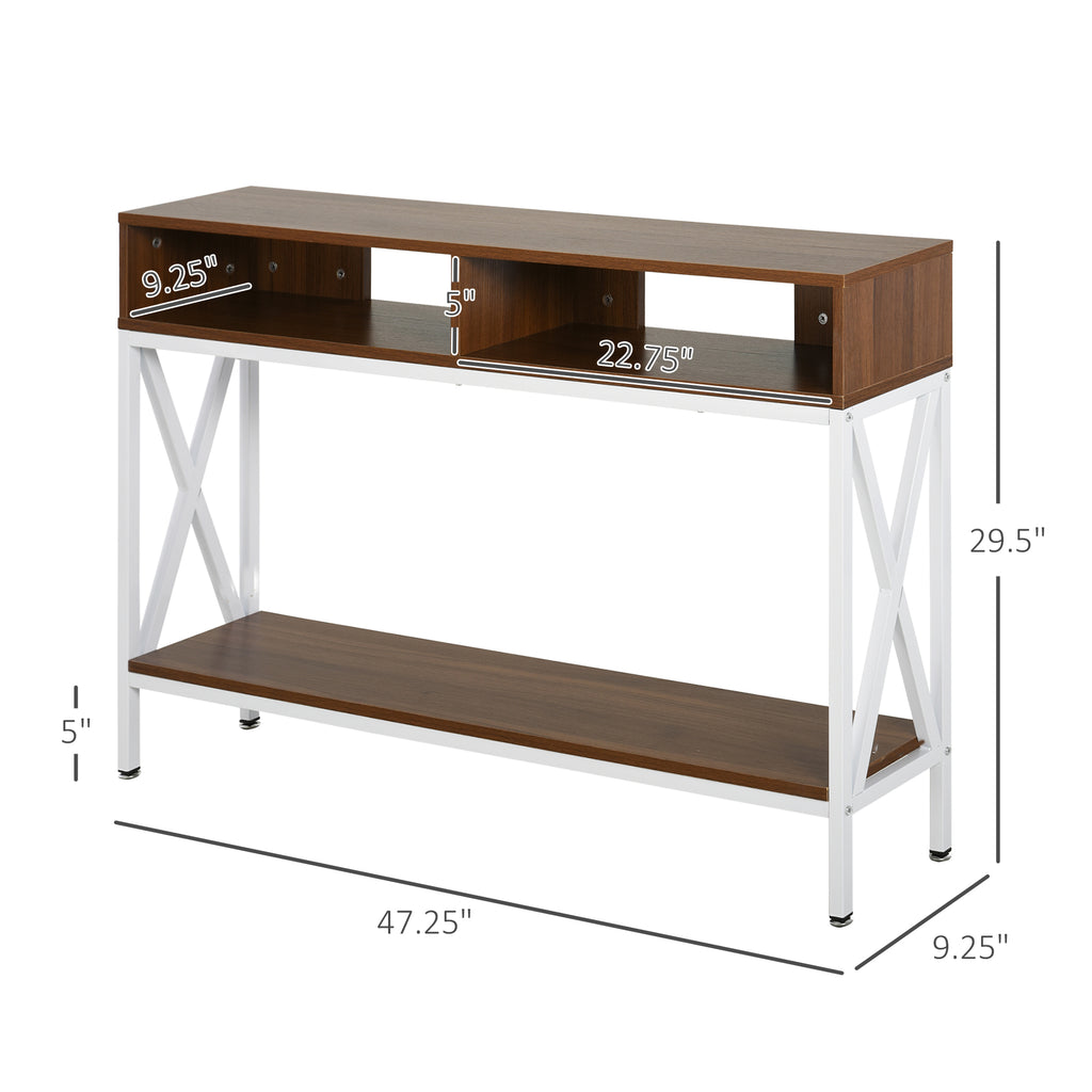 Industrial Style Entryway Console Table Desk with Shelf Living Room  Bedroom Light Walnut Wood Grain and White