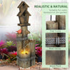 Outdoor Fountain with Birdhouse, Cascading Garden Waterfall Bird Bath with 3-Tier Rustic Tree Trunk / Log Design, LED Lights for Porch, Deck, Yard Decor, Brown