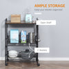 24" 3-Tier Rolling Kitchen Cart, Utility Storage Trolley with 2 Basket Drawers, Side Hooks for Dining Room, Brown