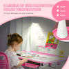 Kids Desk and Chair Set Height Adjustable Children Study Table with Tilt Desktop, LED Lamp, Drawer, Reading Board, Cup Holder, Pen Slots, Pink