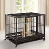 42" Heavy Duty Steel Dog Crate Kennel Pet Cage with Wheels - Brown Vein