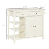 Kitchen Storage Island on Wheels, Rolling Kitchen Island Cart with 3-Tier Shelf, Cabinet with Adjustable Shelving and Towel Rack, White