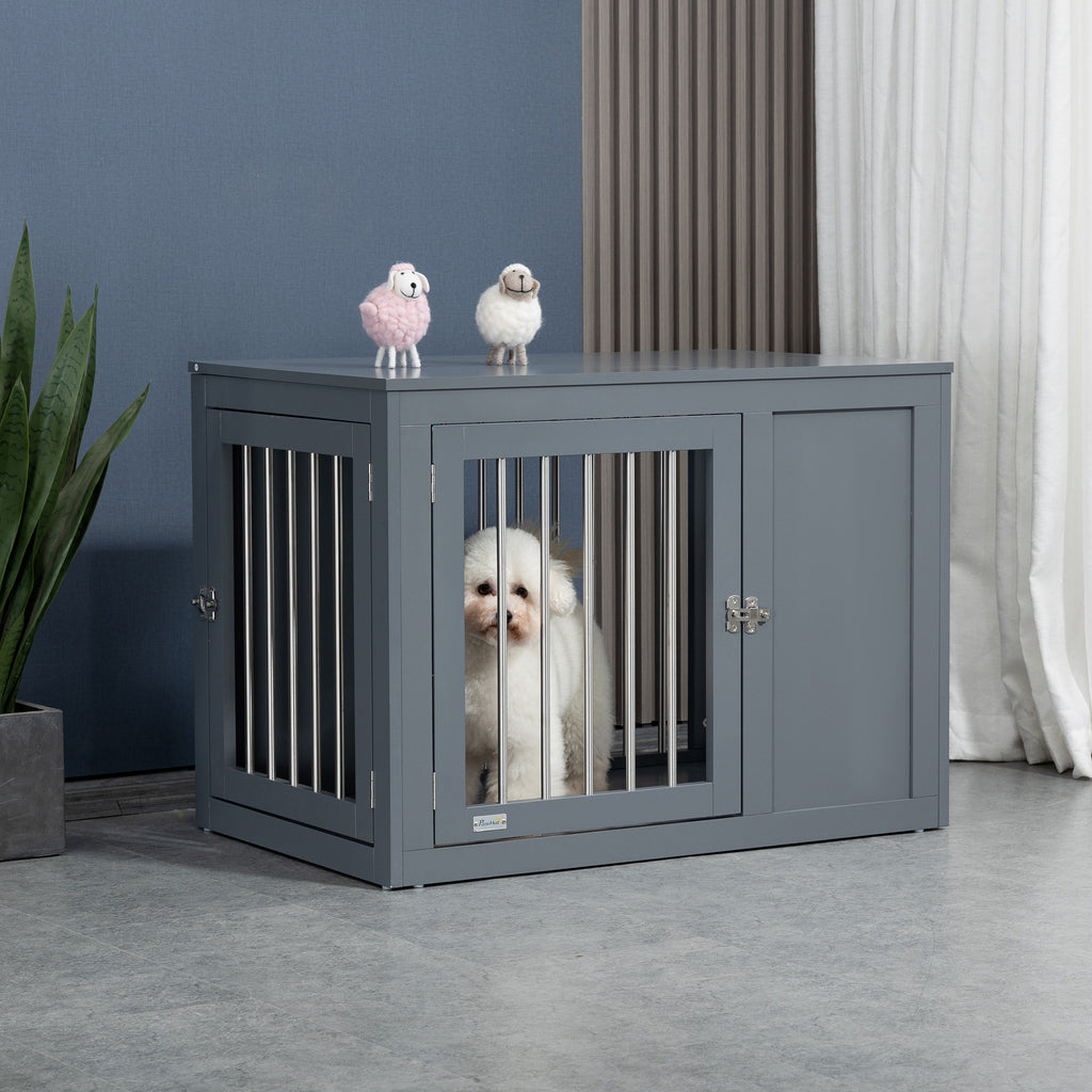 Furniture Style Indoor Dog Crate, End Table Pet Cage Kennel with Double Doors, and Locks, for Medium Dogs, Grey