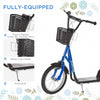 Kick Scooter, Ride On Scooter with Adjustable Handlebars, Double Brakes, 16" Inflatable Rubber Tires, Basket, Cupholder, Mudguard Ages 5-12 years old, Blue