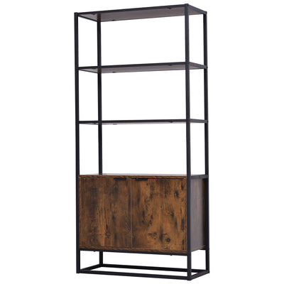 Storage Cabinet with 3 Open Shelves Cupboard Freestanding Tall Organizer Multifunctional Rack for Living Room Bedroom Kitchen, Rustic Brown