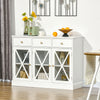 Modern Sideboard Buffet, Farmhouse Style Buffet Cabinet with Bronze Handle, Glass Barn Door and Magnetic Closure, 3 Drawers, Coffee Bar, White