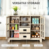 Kitchen Sideboard, Glass Door Buffet Cabinet, Server Cupboard with Storage Drawers & Adjustable Shelves for Living Room, White Oak
