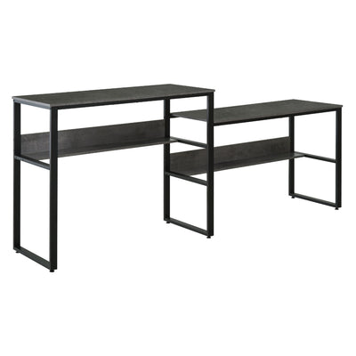 86.5 Inch Two Person Desk Double Computer Table Writing Desk with Open Shelves Long Storage Workstation for Home Office Black and Grey