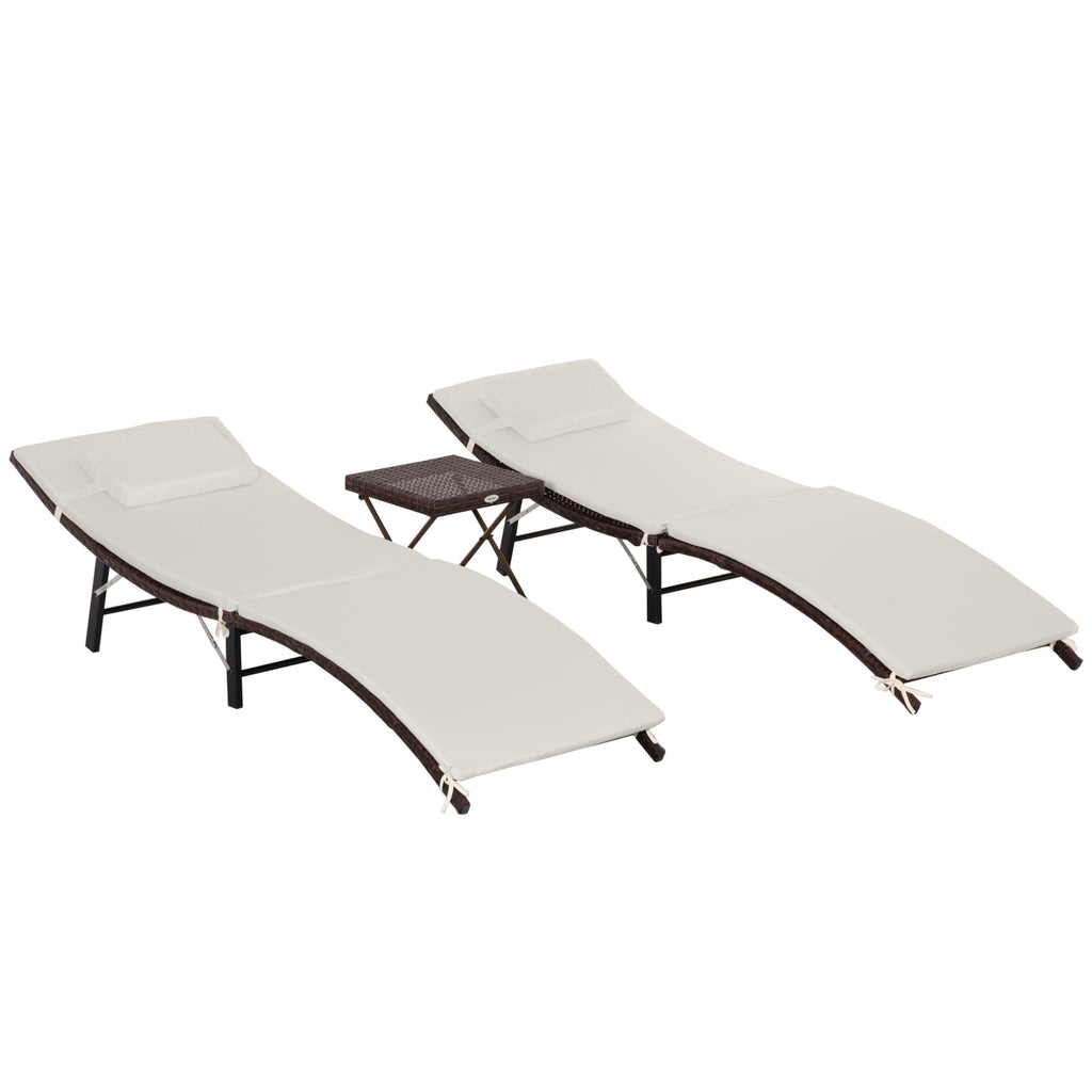 3 Pieces Patio Lounge Chair Set Outdoor Folding Chaise Poolside Furniture Set