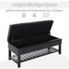 44" Tufted Faux Leather Ottoman Storage Bench with Shoe Rack - Black | Aosom