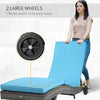 Patio Wicker Cushioned Chaise Lounge Chair, Outdoor PE Rattan Sun lounger w/ 5-Level Adjustable Backrest & Wheels for, Sky Blue