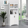 Accent Kitchen Buffet and Hutch Wooden Storage Cabinet with Glass Framed Door, and Microwave Space, White
