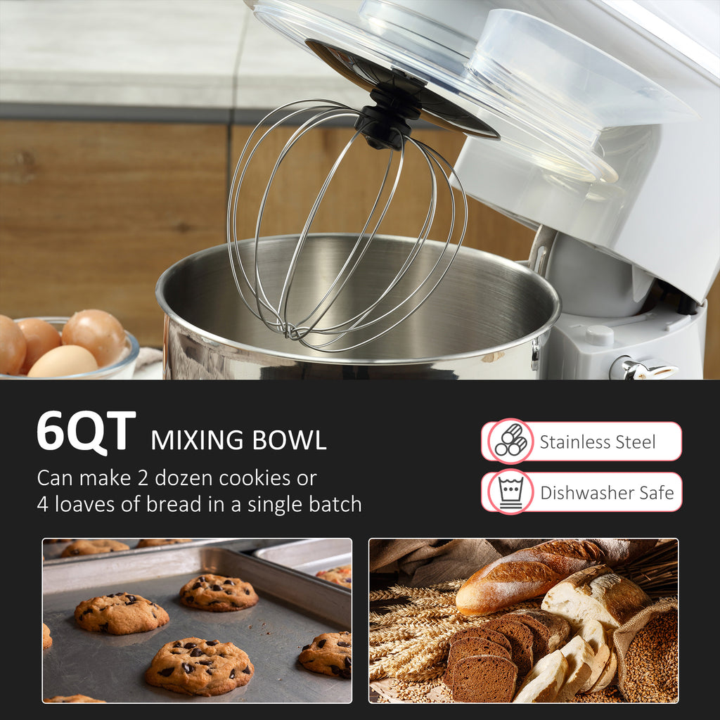 Stand Mixer with 6+1P Speed, 600W Tilt Head Kitchen Electric Mixer with 6 Qt Stainless Steel Mixing Bowl, Beater, Dough Hook and Splash Guard