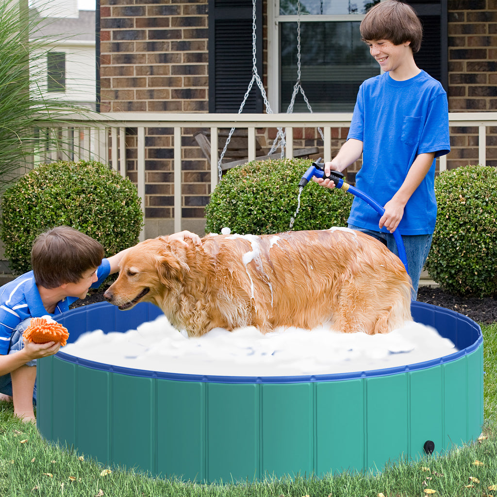 Dog Bathing Tub 12" x 56" Collapsible PVC Pet Foldable Swimming Pool Green / Blue