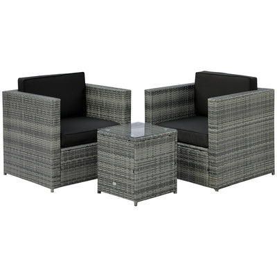 3 Pieces Patio Bistro Set, Outdoor PE Rattan Wicker Furniture W/ Washable Cushion and Coffee Table, Conversation Sofa Set for Balcony, Black