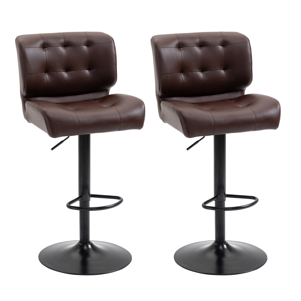 Bar Height Bar Stools Set of 2 with Adjustable Seat, Thick Padded Cushion and Metal Footrest for Home Bar, Brown