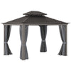 Patio Gazebo 12' x 10' Netting & Curtains, Double Vented Steel Roof, Permanent Hardtop, Rust Proof Aluminum Frame for Outdoor, Charcoal Grey
