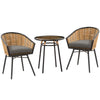 3 Piece Patio PE Rattan Bistro Set, Outdoor Round Resin Wicker Coffee Set, w/ Chairs & Coffee Table Furniture Set, for Deck, Grey