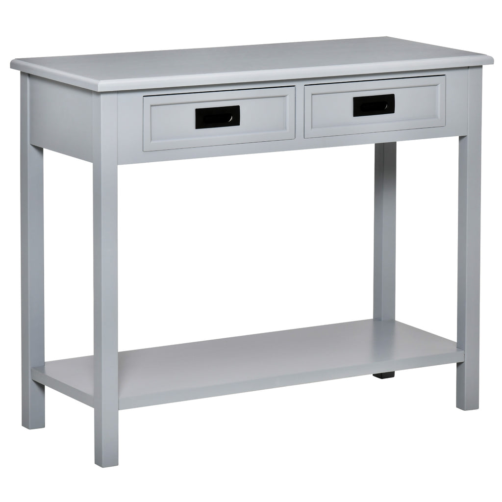 Console Table with 2 Storage Drawers and Open Shelf, Modern Sofa Table for Hallway, Living Room, Bedroom, Grey