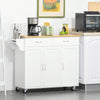 Rolling Kitchen Island Cart on Wheels with Large Bamboo Countertop, 2 Cabinets with Drawers, Adjustable Shelves, White