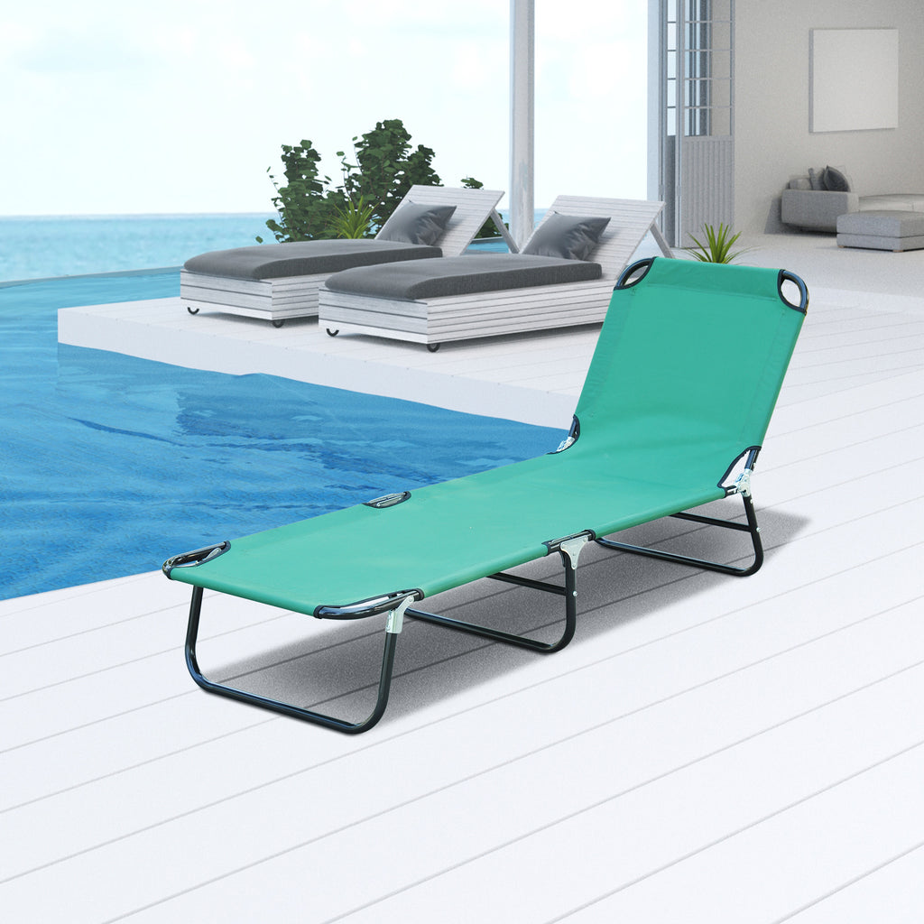 Portable Outdoor Sun Lounger, Lightweight Folding Chaise Lounge Chair w/ 5-Position Adjustable Backrest for Beach, Poolside and Patio, Green