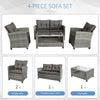 4-piece Outdoor Patio Rattan Furniture Set with 2 Chairs  1 Double Couch  & a Coffee Table & Cushions  Grey