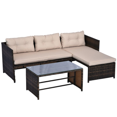 3-Piece Wicker Patio Furniture Sets, Rattan Conversation Sets, Sectional sofa set with Cushioned Lounge Chaise for Garden Poolside or Porch