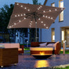 9' x 7' Patio Umbrella Outdoor Table Market Umbrella with Crank, Solar LED Lights, 45Â° Tilt, Push-Button Operation, for Deck, Pool, Brown