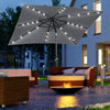 9' x 7' Patio Umbrella Outdoor Table Market Umbrella with Crank, Solar LED Lights, 45Â° Tilt, Push-Button Operation, for Deck, Dark Grey
