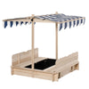 Wooden Kids Sandbox w/ Cover Adjustable Canopy Convertible Bench Seat Bottom Liner