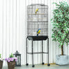 62" Metal Indoor Bird Cage Starter Kit With Detachable Rolling Stand, Storage Basket, And Accessories, Black